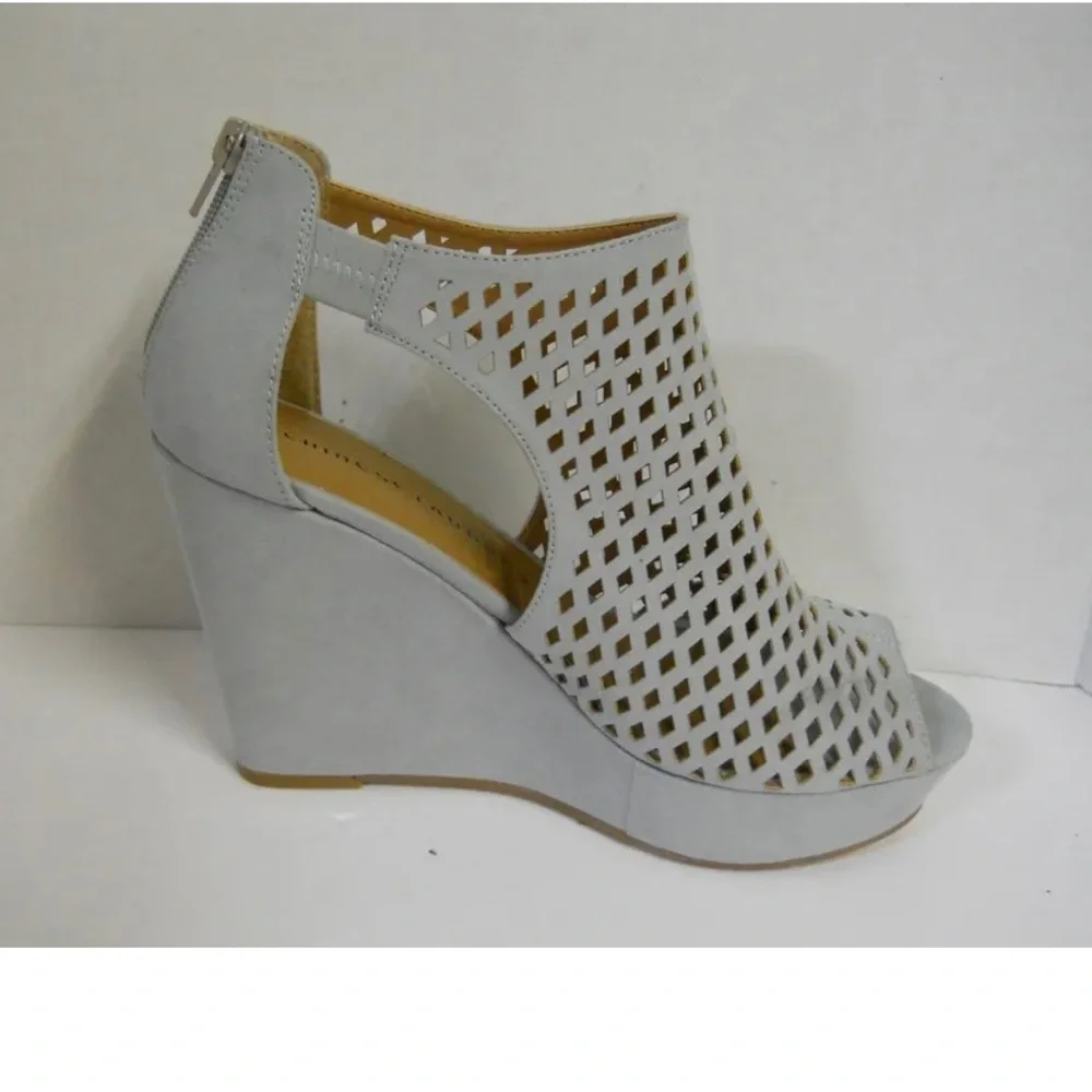 Chinese Laundry INDIE Micro Suede Greyish Blue wedge style with‎ pee toe sandal